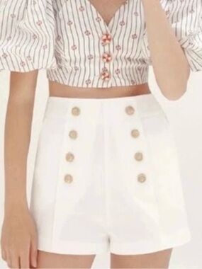 High-Waist White Sailor Button Shorts